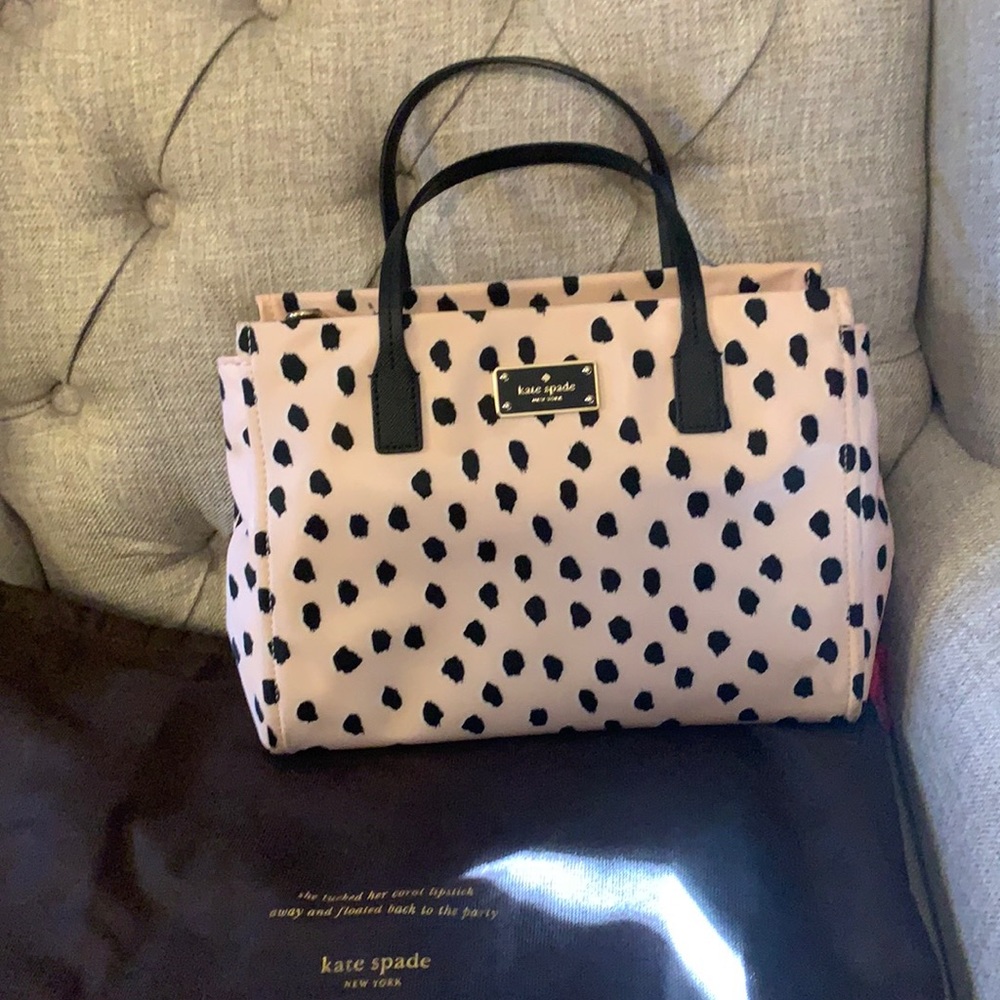 Kate Spade spotted nylon mini tote blush and black
